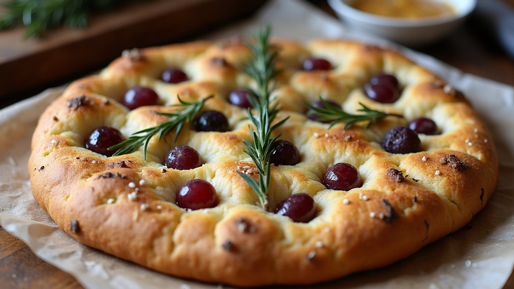 Sourdough Focaccia with Roasted Grapes and Rosemary